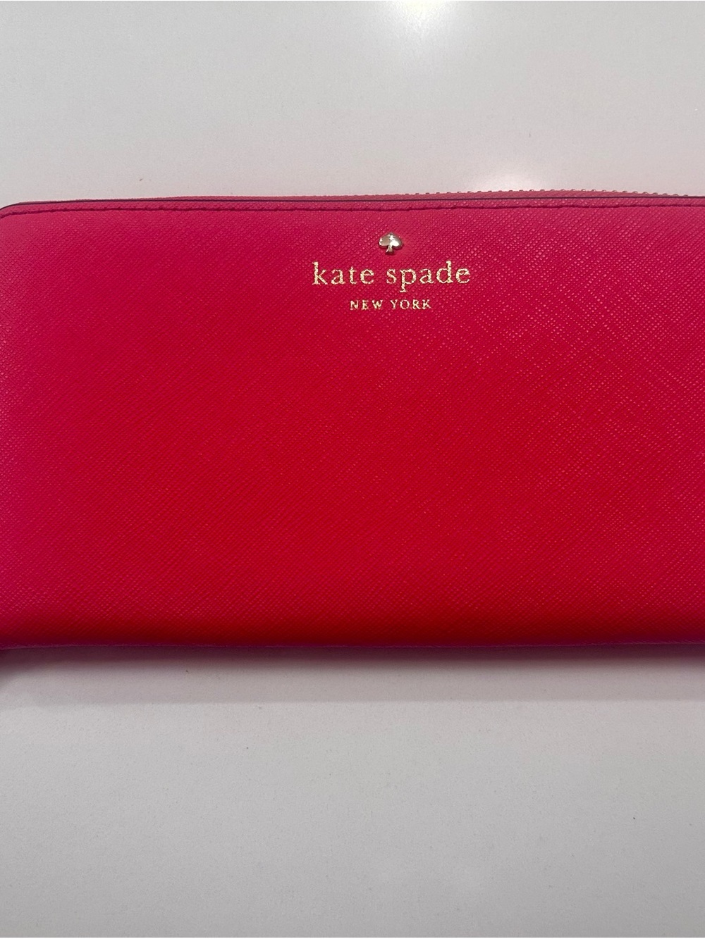 kate spade Coral Zip-Around Saffiano Wallet with Gold Logo